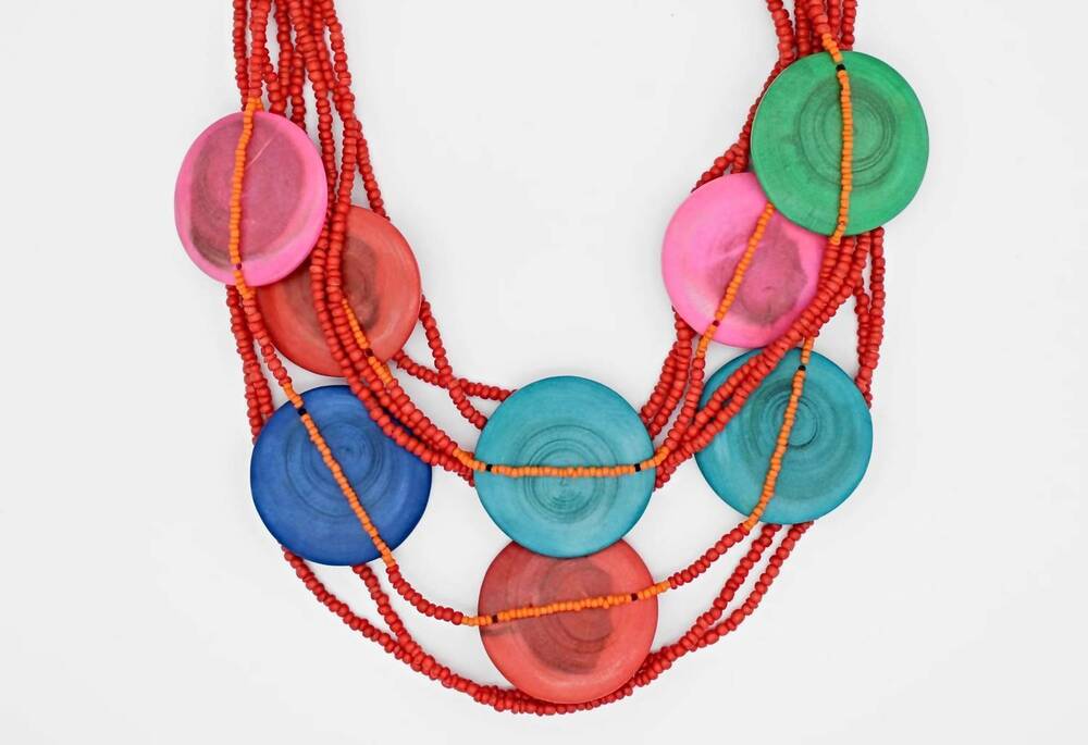 NEW SYLCA DESIGNS geometric gisele necklace in red multi color